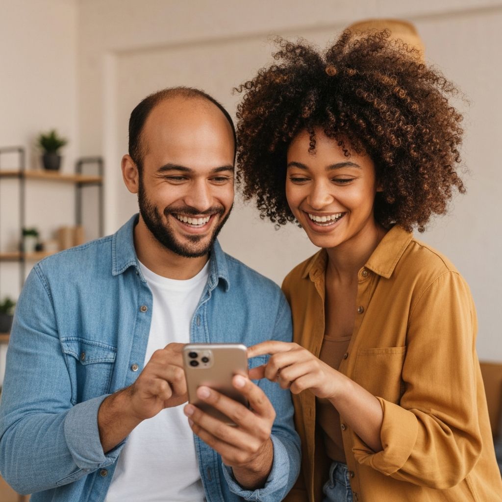 Casal feliz a usar o LusoCredito